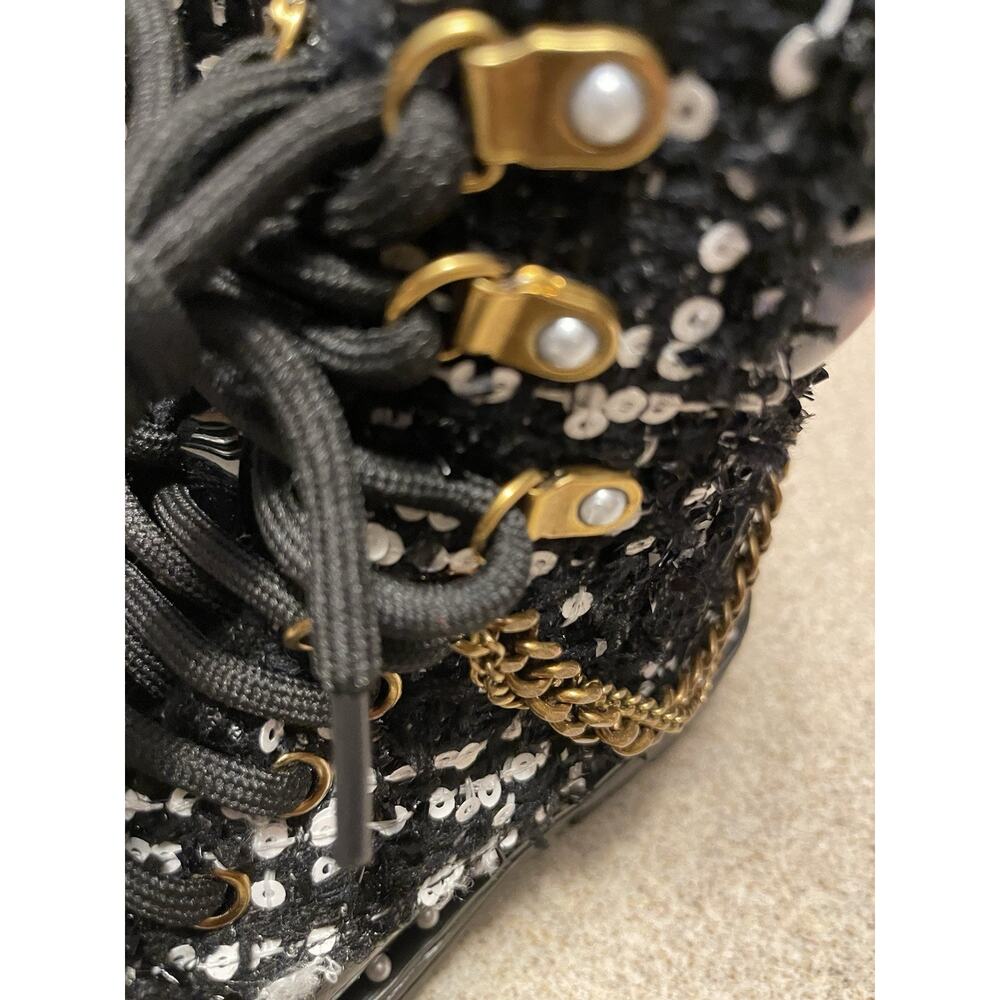 Kurt Geiger London Girls Boots Size 11 Combat Chain Black Sequined NWOB 189 - Picture 7 of 7